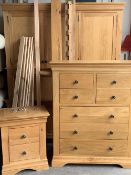 MODERN BEDROOM FURNITURE - quality, in light oak effect comprising triple door wardrobe with base