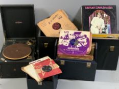 CLIFTOPHONE PICNIC GRAMOPHONE with four cases of vintage and other vinyl records