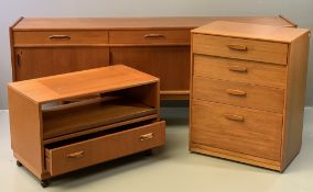 MID-CENTURY TEAK HOUSEHOLD FURNITURE ITEMS, three items to include a long sideboard having three