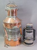 COPPER SHIPPING LANTERN with handle, 46cms H and another vintage lantern
