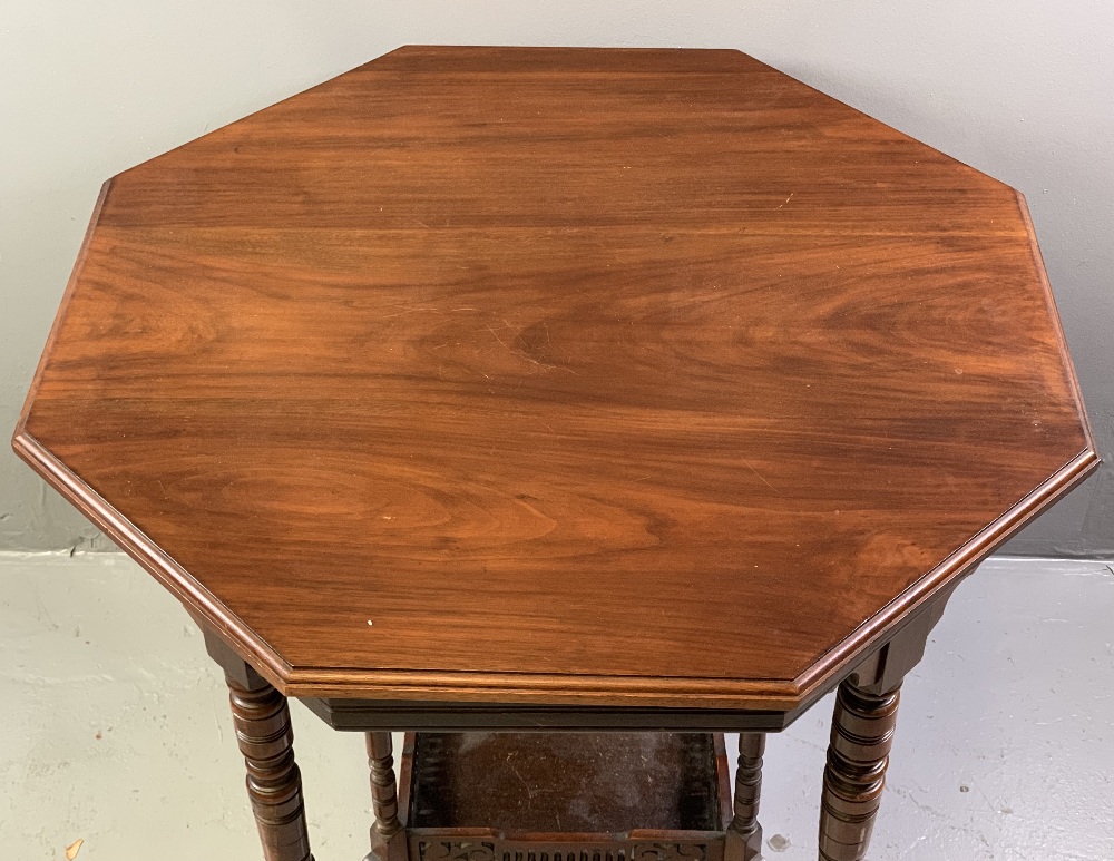 EDWARDIAN MAHOGANY OCTAGONAL TOP TABLE with lower galleried shelf, on multiple turned supports, - Image 3 of 4