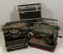 JONES SEWING MACHINE - vintage hand crank, Smith Premier old typewriters and two old radio/