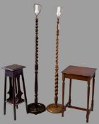 VINTAGE OCCASIONAL FURNITURE PARCEL (4) to include two oak barley twist standard lamps, 170cms H,