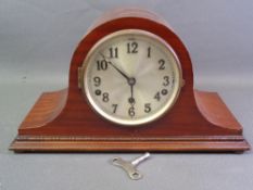 ANTIQUE MAHOGANY MANTEL CLOCK with Westminster chime and silvered dial, excellent example, 25cms