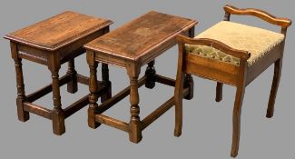 QUALITY REPRODUCTION OAK SIDE TABLES (2), one bearing ivorine label for 'Wolff & O'Meara Ltd,