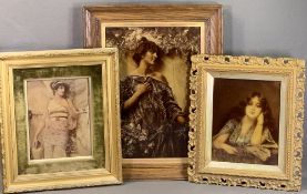 CRYSTOLEUMS - an oak framed, 51 x 39cms overall and two gilt framed, all young ladies in various