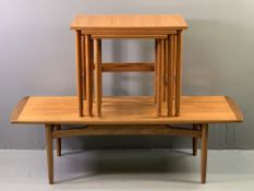 STYLISH G-PLAN STYLE TEAK COFFEE TABLE, 41cms H, 137cms W, 49.5cms D and a set of three Schreiber