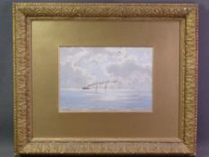 G E LOWE oil on board - maritime scene, steam boat and yachts with gulls flying above, 18 x 26cms