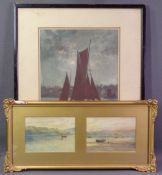 F WALTERS watercolours, a pair in one frame - boating scenes with headland in background, 10.5 x