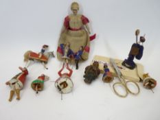 VINTAGE MINIATURE DOLL - with porcelain head and limbs and a quantity of small painted figurines,