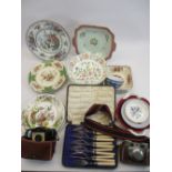 MINTON HADDON HALL PEDESTAL BOWL - 22cms diameter, decorative cabinet plates, also, vintage cased