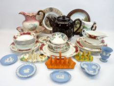 MIXED CHINA & POTTERY GROUP to include a barge style teapot and cover, Shelley, Carlton and Burleigh