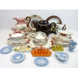 MIXED CHINA & POTTERY GROUP to include a barge style teapot and cover, Shelley, Carlton and Burleigh