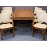 HEALE'S LONDON ART DECO WALNUT DINING SUITE - consisting extending dining table and six (5 + 1)