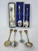 SILVER & OTHER COLLECTOR'S SPOONS, A QUANTITY to include an Egyptian '800' stamped enamel spoon with