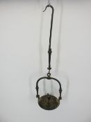 FRENCH MINER'S WHALE OIL LAMP - in cast iron and brass, 19th century with rooster screw finial to