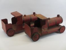 TRIANG PUFF PUFF TRAIN, IN THE STYLE OF - a pair, 24cms tall, 50cms L