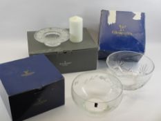 WATERFORD CRYSTAL, BOXED WITH CANDLE and Gleneagles crystal bowls, boxed (2)