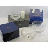 WATERFORD CRYSTAL, BOXED WITH CANDLE and Gleneagles crystal bowls, boxed (2)