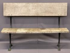 VINTAGE PLATFORM STYLE BENCH - on cast iron supports, 94cms H, 137cms W, 28.5cms seat D