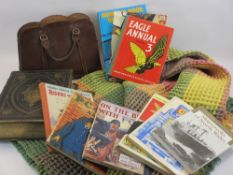 WAFFLE BLANKETS, vintage leather holdall, old family bible (1874) and a quantity of old children's