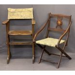 UNUSUAL VINTAGE ARMCHAIRS (2) - including a teak folding Campaign style chair, the carved