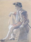 E F BROOKE print - a seated Matador, 37.5 x 28cms and another portrait of a seated scarved