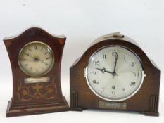 CIRCA 1910 & LATER PRESENTATION MANTEL CLOCKS (2) including an inlaid mahogany example of waisted