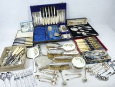 CASED & LOOSE EPNS & OTHER CUTLERY with guilloche enamel and engine turn decorated dressing table