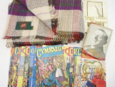 WELSH WOOLLEN THROW, two Welsh books and a quantity of Cymru and Cymraeg magazines, 1950s dates