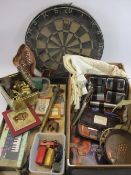 ASSORTED COLLECTABLES & ORNAMENTAL ITEMS - brassware, copper items, books, vintage travel cases, and
