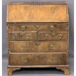 MID-18TH CENTURY & LATER CROSSBANDED WALNUT FALL FRONT BUREAU - with interior slide well and a