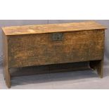CIRCA 1800 OAK 6 PLANK SWORD CHEST - with iron lock and hinges to the lid over a peg joined base,