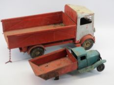 TRI-ANG TIPPER TRUCKS (2) - 22cms H, 46 x 10 x 32cms