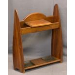 WW1 PROPELLER BLADE MAHOGANY STICKSTAND - with central lidded glove box and under-tiered drip trays,