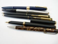 PARKER PENS with Wyvern pencil group to include a Parker 17 fountain pen in blue with gold plated