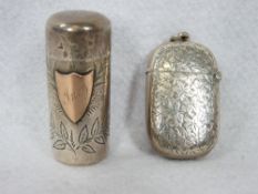 VICTORIAN SILVER SMELLING SALTS HOLDER & A VESTA CASE, London 1884 and Birmingham 1900, the