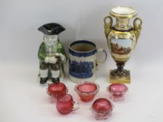 ANTIQUE CHINA & GLASSWARE - possibly Coalport painted twin-handled vase on a square base, 31cms