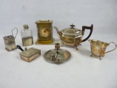 MIXED EPNS COLLECTABLES to include a vintage carriage clock, hip flask, chamber stick, teapot and