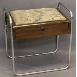 1930s ART DECO MAHOGANY & CHROMED TUBULAR STEEL PIANO STOOL - interior label for Albert Hind Ltd