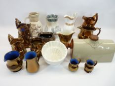 VICTORIAN & LATER JUGS, COPPER LUSTRE WARE and other pottery items to include a Davenport God