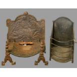 CAST IRON & STEEL FIREPLACE ITEMS to include a heavy cast fire back with pattern detail on a