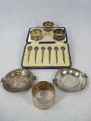 SMALL SILVER, 6 ITEMS and a cased set of George IV 1937 Coronation toothpicks, the small silver