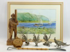 MIXED COLLECTABLES GROUP to include a carved wooden boatman holding two oars, a quantity of cockerel