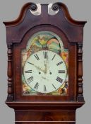 CIRCA 1840 MAHOGANY LONG CASE CLOCK - the dial marked 'S Clarke Sandsley', arched top moon face dial