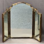 VINTAGE WALNUT & GILT HIGHLIGHTED TRIPLE DRESSING MIRROR - 75.5cms H, 100cms approx overall W