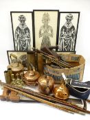 BRASS TRENCH ART, COPPER KETTLES, vintage tools, fire irons, sticks, ETC