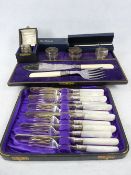 VINTAGE CASED CUTLERY, napkin rings and a boxed Ben Sherman ballpoint pen