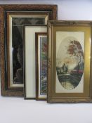 VINTAGE PRINTS & MIRRORS (4) - W C HARRIS - 'High Road to Kuraman' and one other combined in a