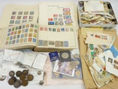 COINAGE & STAMPS - old copper, commemorative and a small quantity of silver. Stock book containing